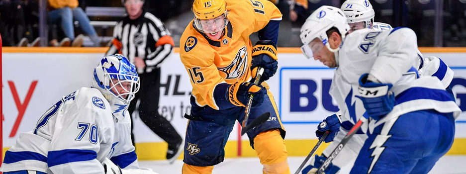 The NHL features a matchup between two playoff hopefuls with the Tampa Bay Lightning at the Nashville Predators.